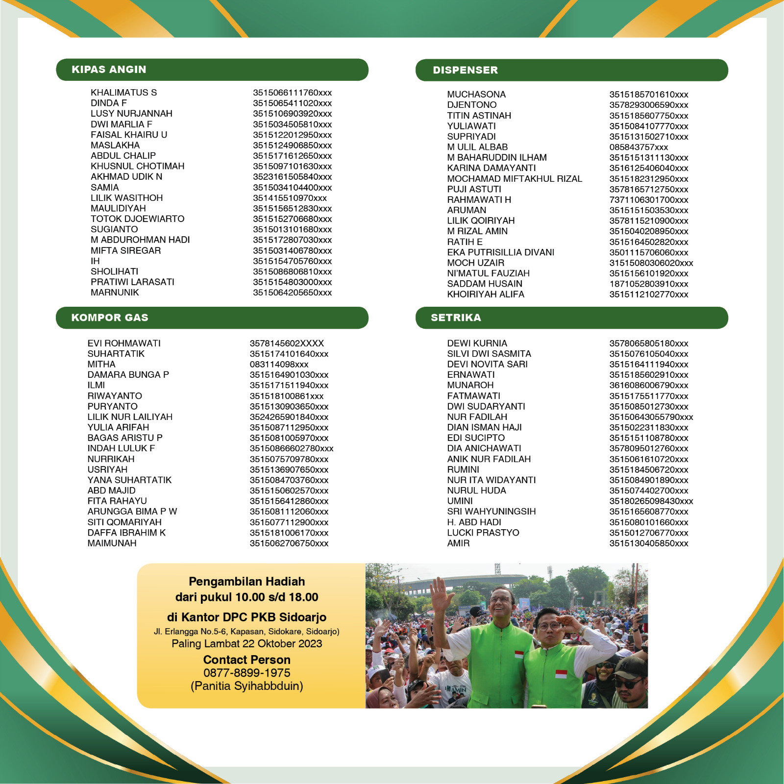 Daftar hadiah Mlaku Bareng AMIN