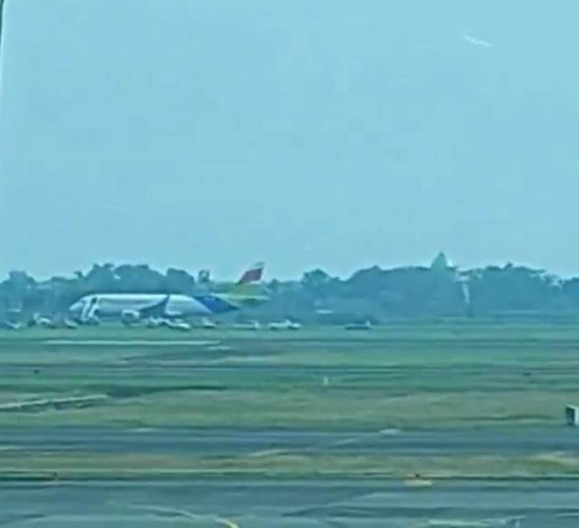 GAGAL TERBANG: Pesawat Pelita Air sedang dalam pemeriksaan petugas. (IST)