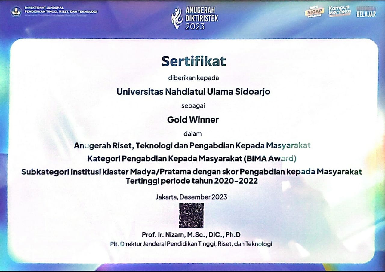 PRESTISIUS: Sertifikat Gold Winner dalam ajang Anugerah Ditjen Diktiristek Kemendikbudristek. (IST)  &nbsp;