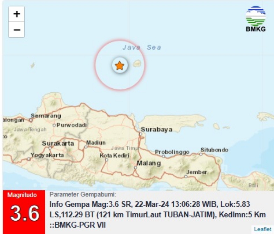 SUSULAN: Gempa kembali terjadi beberapa kali di Laut Jawa. (IST/BMKG)