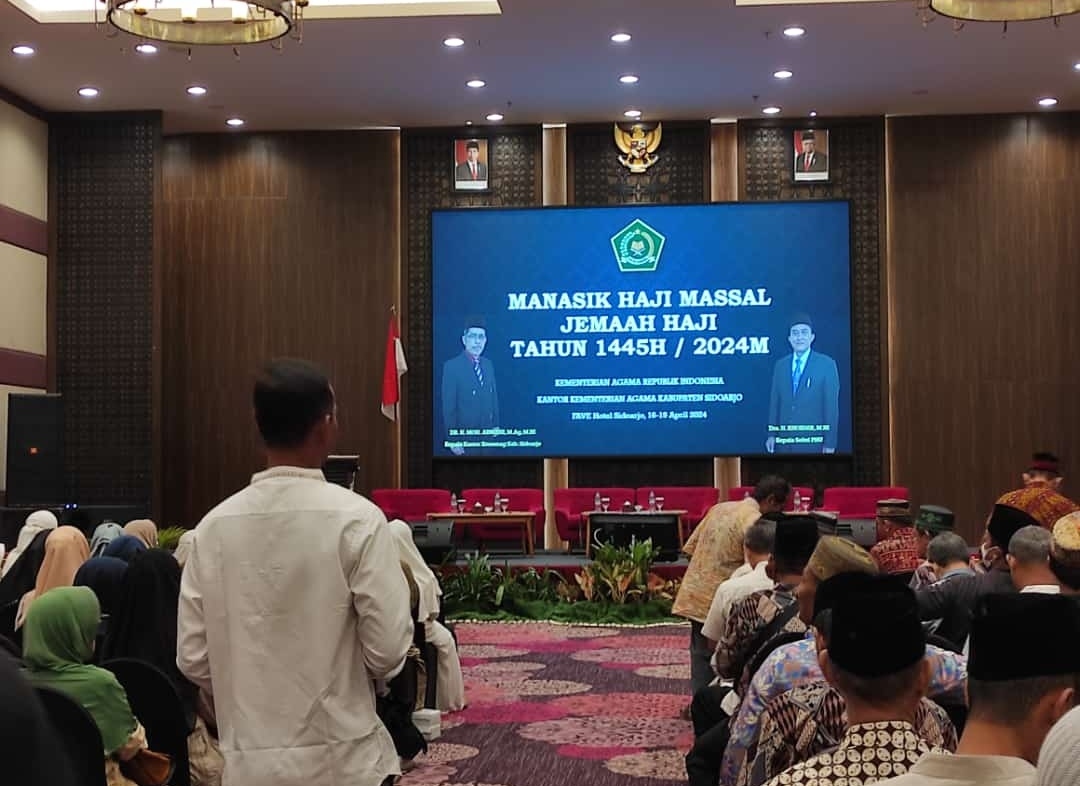 PERSIAPAN: Kegiatan manasik haji yang digelar oleh Kemenag Sidoarjo, Selasa, 16 April 2024. (IST)