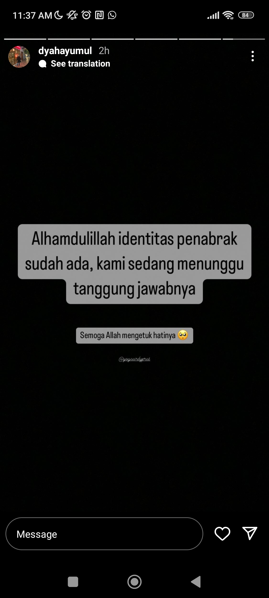 Cerita yang dibagikan di akun instagram @dyahayumul