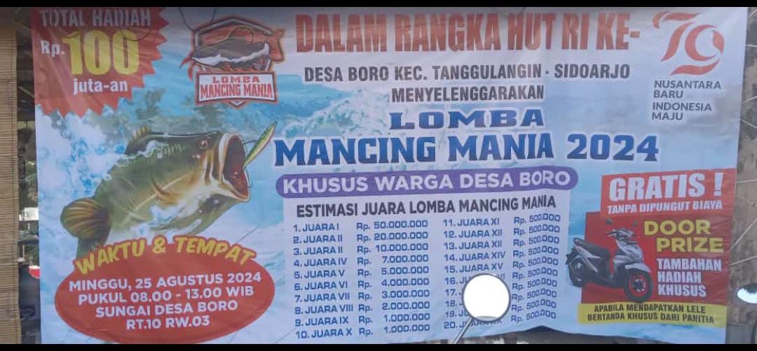 HADIAH BESAR : Pengumuman lomba memancing untuk warga Desa Boro. (IST)  &nbsp;