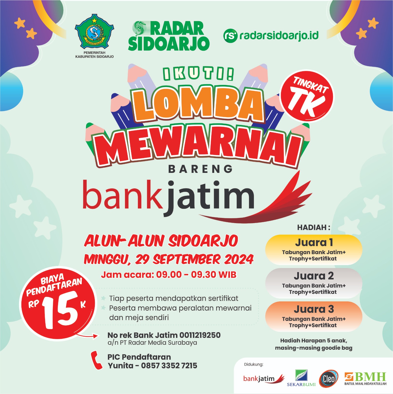Lomba mewarnai tingkat TK oleh Radar Sidoarjo dan Bank Jatim.
