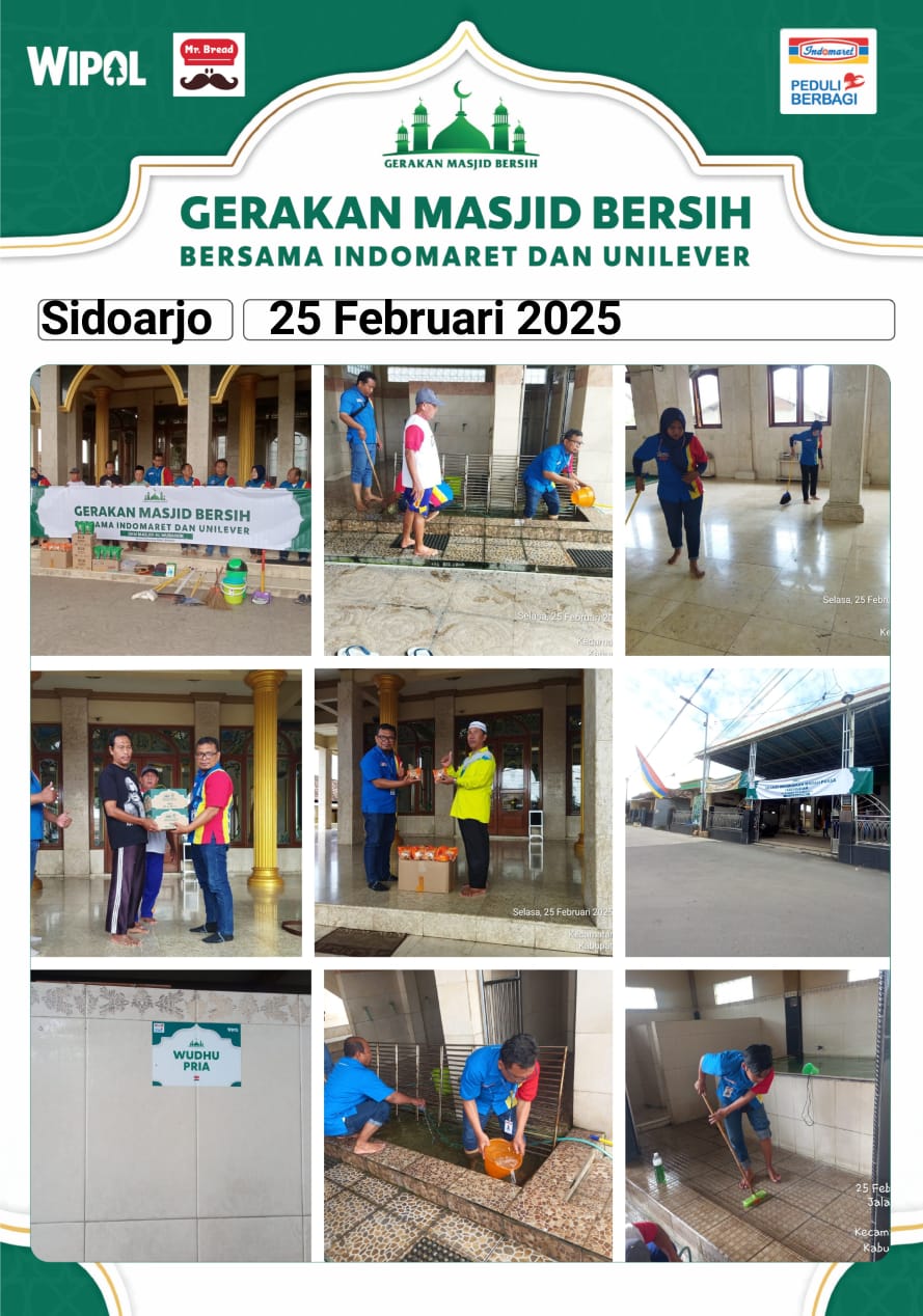 RAMADAN: Gerakan Masjid Bersih oleh Indomaret dan Unilever Indonesia di Masjid AL MUBAROK Dusun Gemurung Kidul Sidoarjo.  &nbsp;