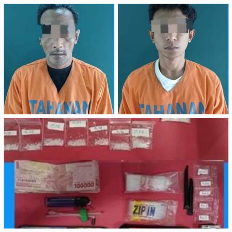 NEKAT: Dua pelaku beserta barang bukti yang diamankan oleh Satresnarkoba Polresta Sidoarjo.