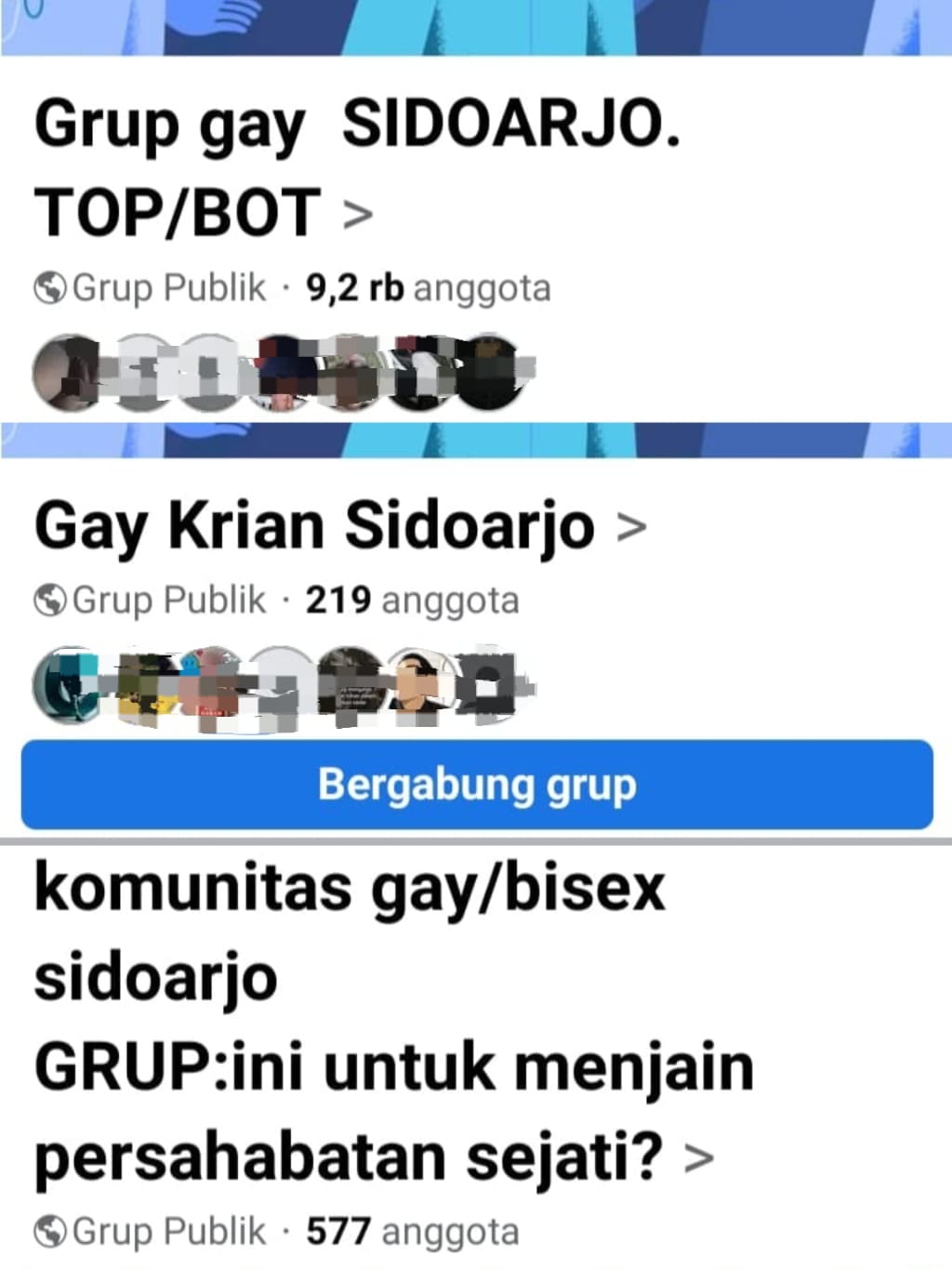 BIKIN RESAH: Grup Gay Facebook yang ada Sidoarjo.