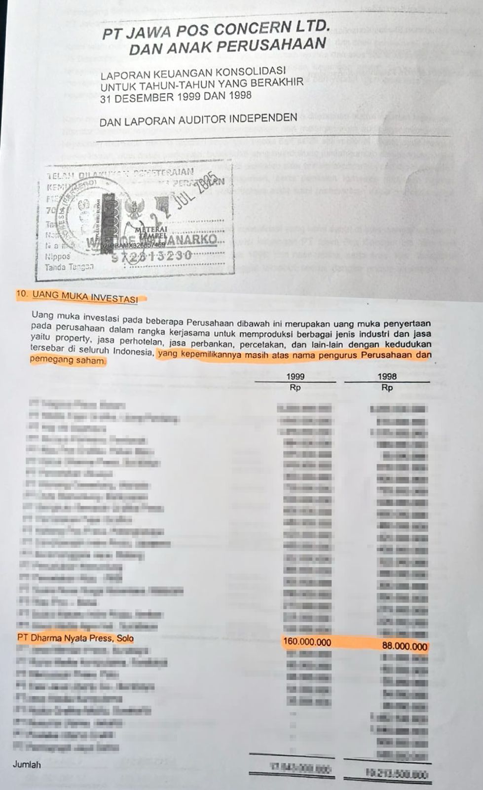 Salah satu bukti persidangan