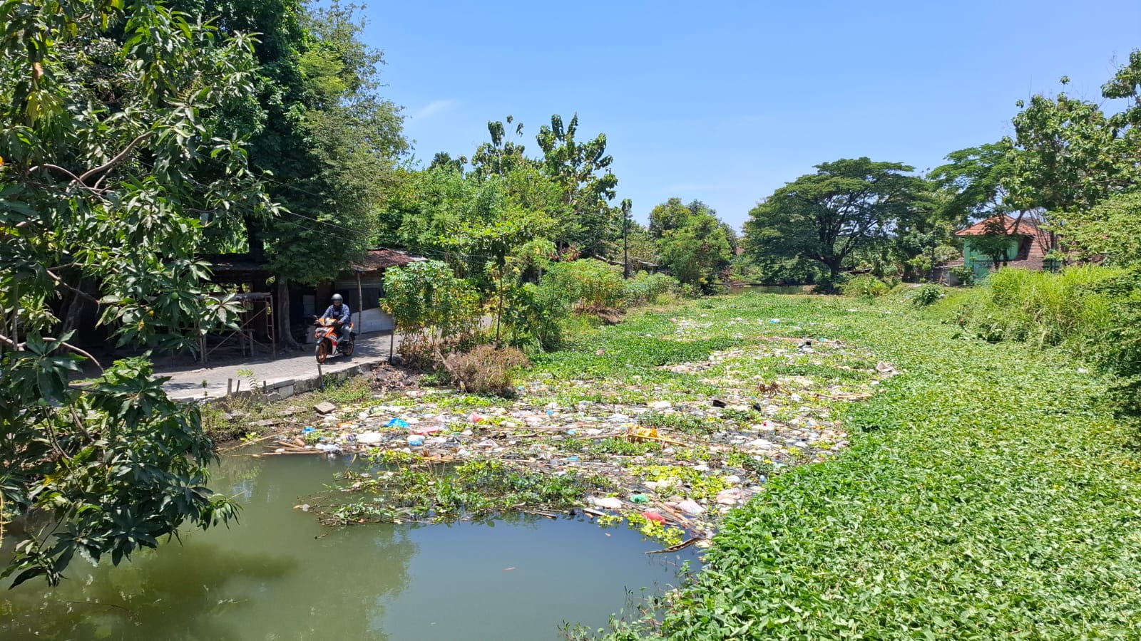 BUTUH PERHATIAN: Sungai di Siwalanpanji Kecamatan Buduran dipenuhi sampah dan tanaman eceng gondok. (M SAIFUL ROHMAN/RADAR SIDOARJO)