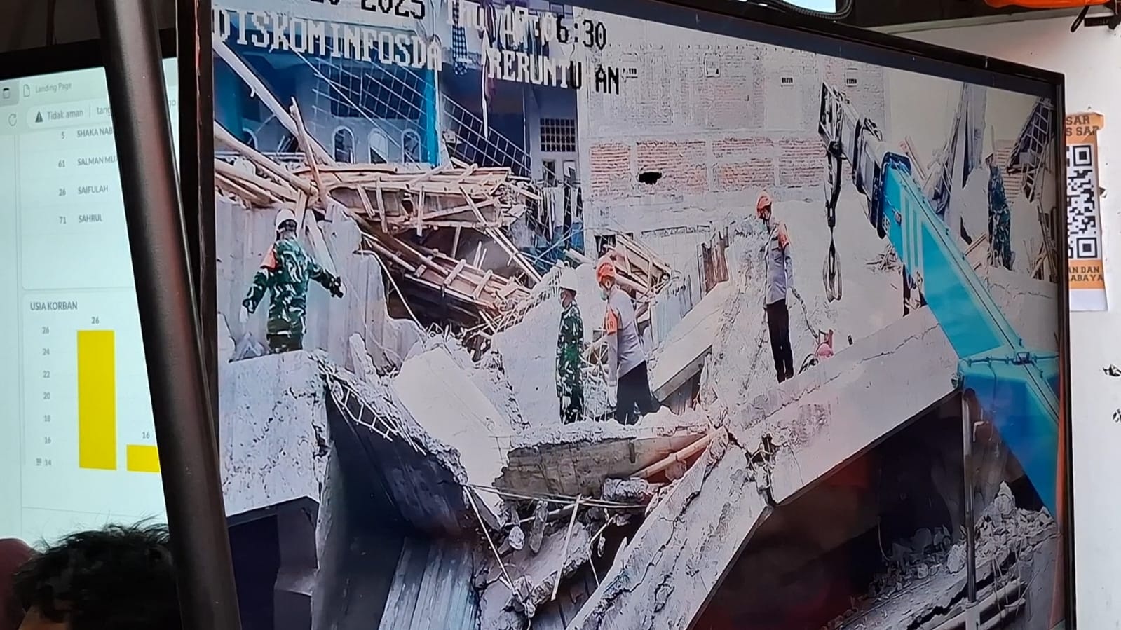 DITEMUKAN: Evakuasi puing-puing bangunan musala Ponpes Al-Khoziny masih terus dilakukan. (DIKY PUTRA SANSIRI/RADAR SIDOARJO)