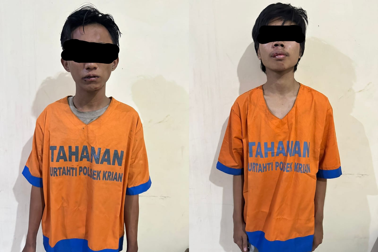 PENCURIAN: Dua tersangka diamankan di Mapolsek Krian.