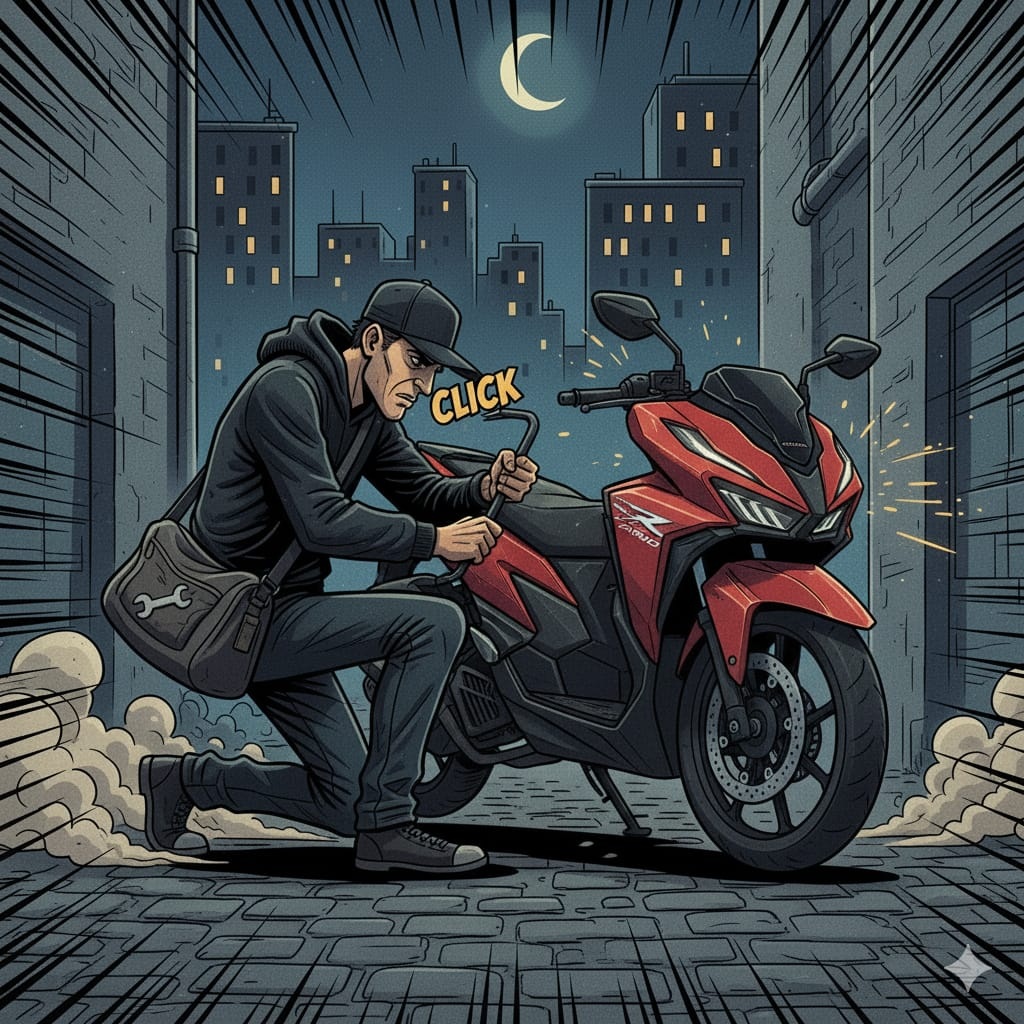 Ilustrasi maling motor. (AI/DIKY SANSIRI/RADAR SIDOARJO)