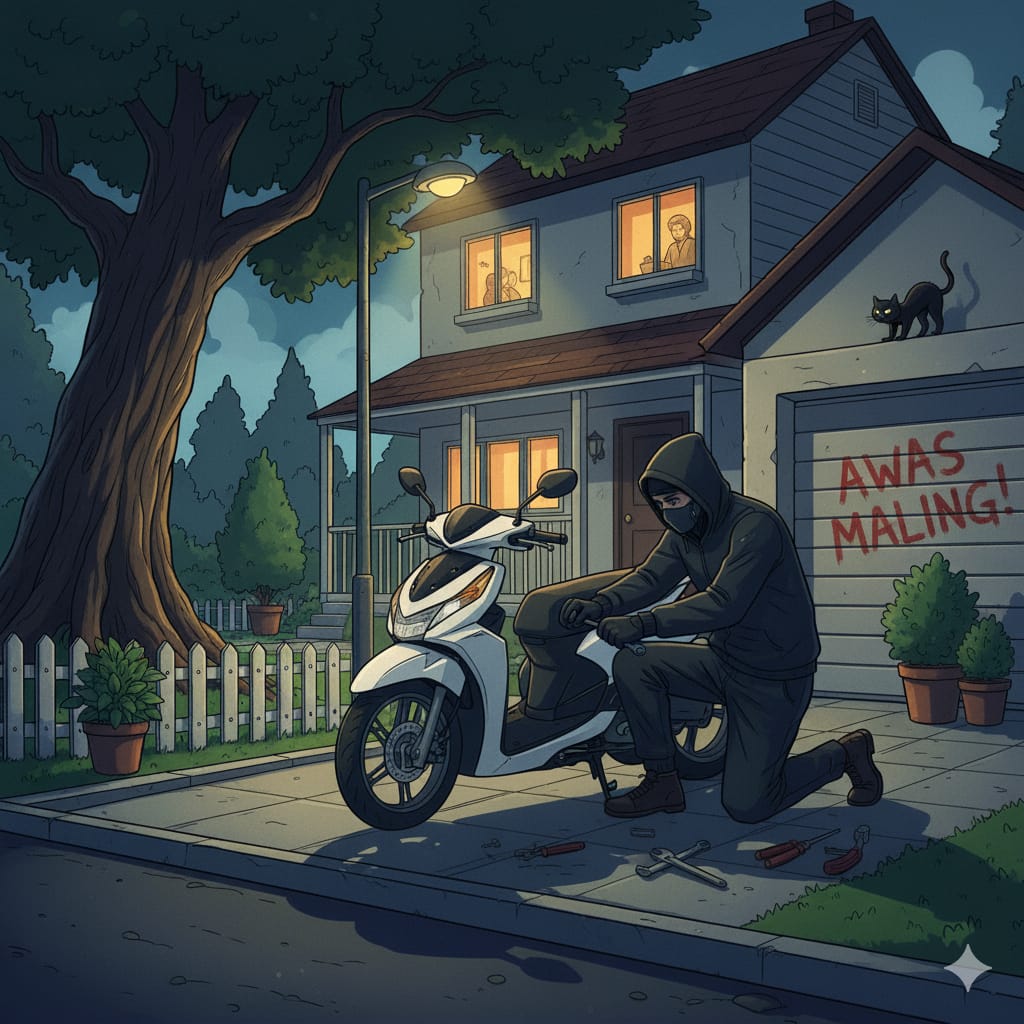 Ilustrasi maling motor. (AI/RADAR SIDOARJO)