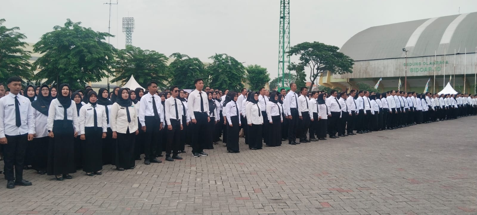 RESMI: Ribuan P3K paruh waktu saat ditetapkan oleh Bupati Sidoarjo Subandi di Lapangan Parkir Timur GOR Delta. (M SAIFUL ROHMAN/RADAR SIDOARJO)