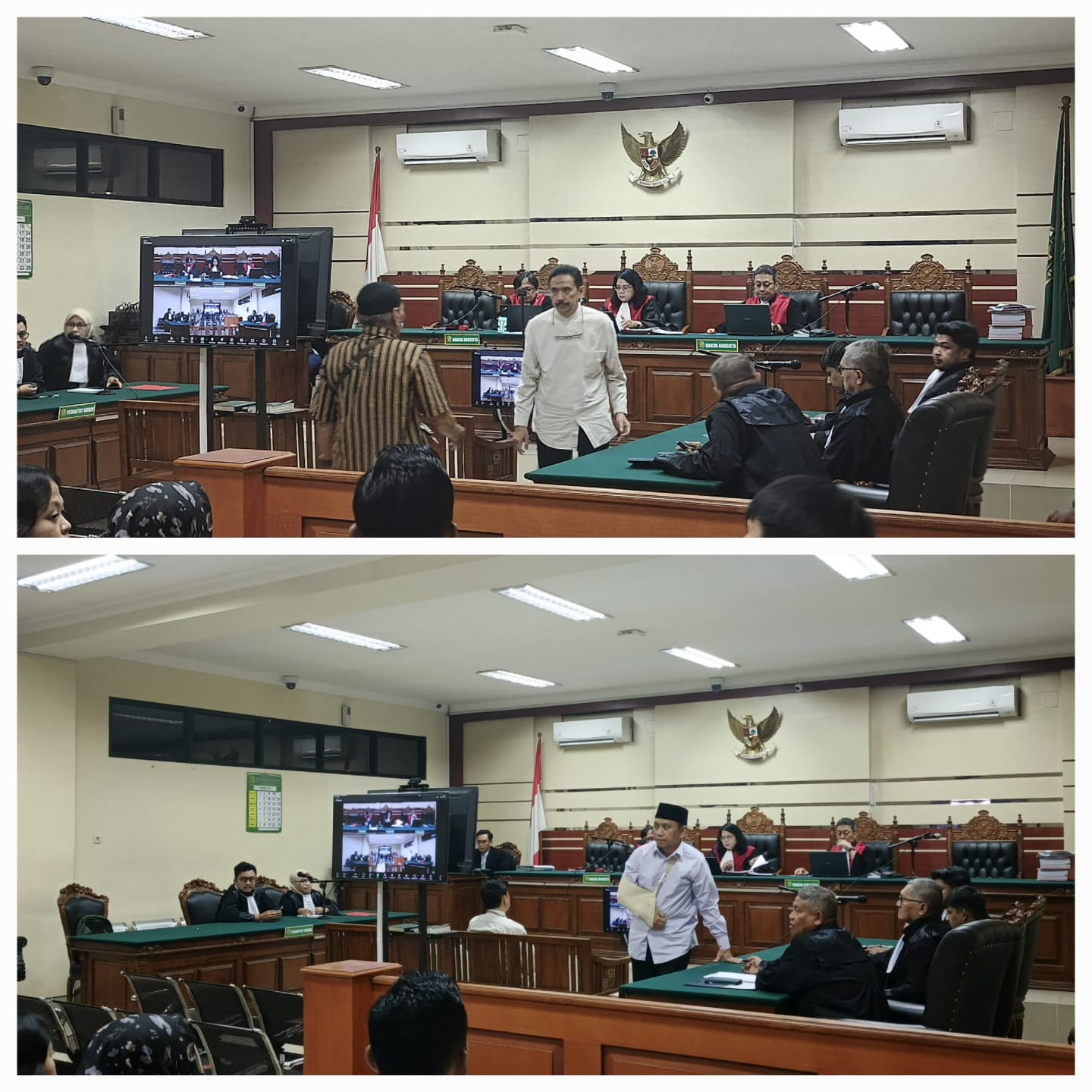 DITOLAK: Dua mantan Kepala Dinas Perkim CKTR Sidoarjo, Agoes Boedi Tjahjono (atas) dan Heri Soesanto jalani sidang di Pengadilan Tipikor. (DIKY SANSIRI/RADAR SIDOARJO)
