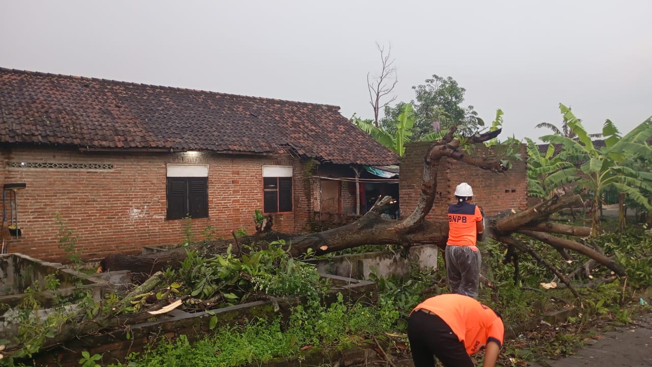 TUMBANG: Angin kencang rusak rumah warga di Sidoarjo, Rabu (10/12) sore.