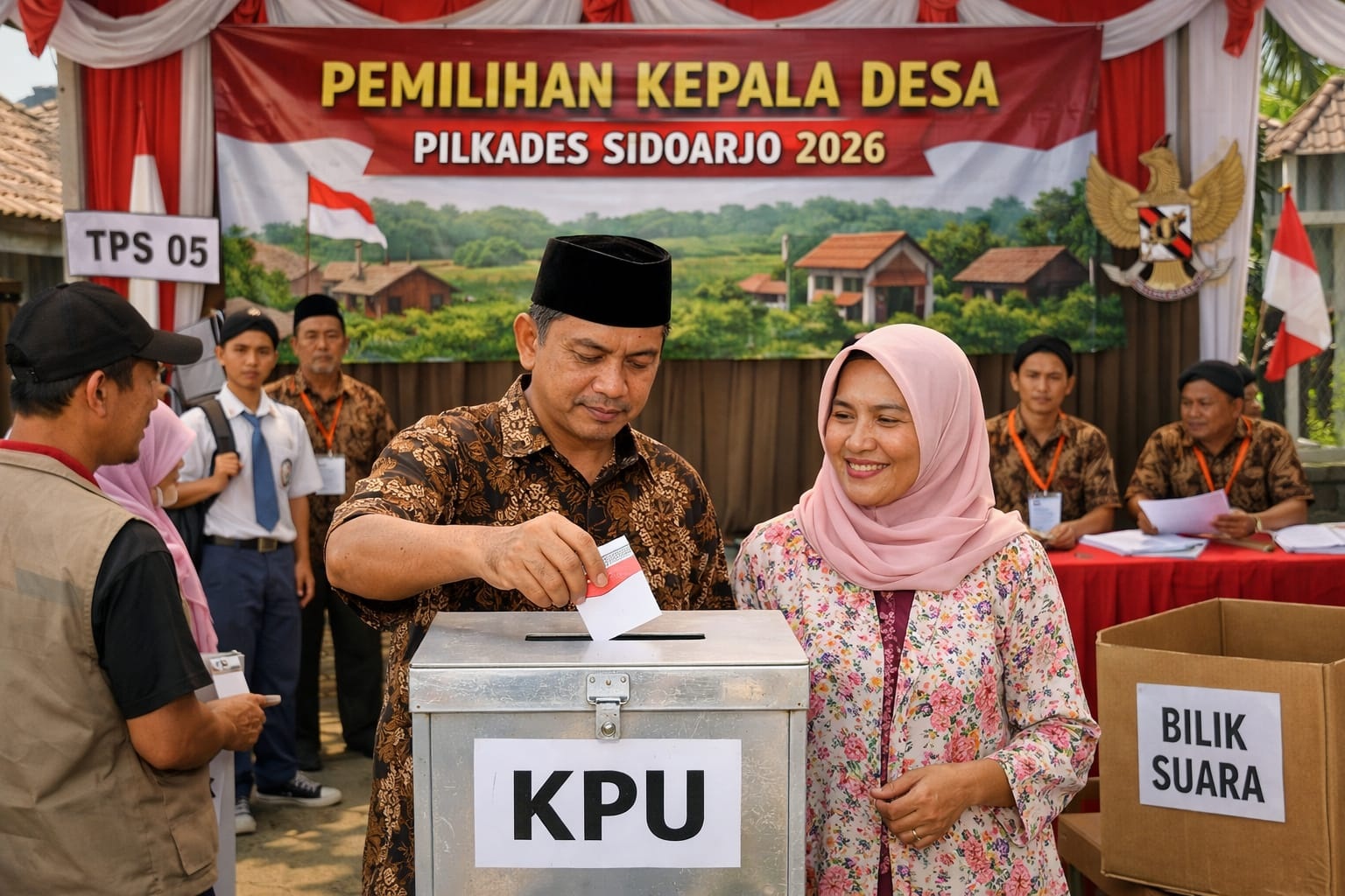 ILUSTRASI: Pemilihan Kepala Desa di Sidoarjo. (AI/DIKY SANSIRI/RADAR SIDOARJO)