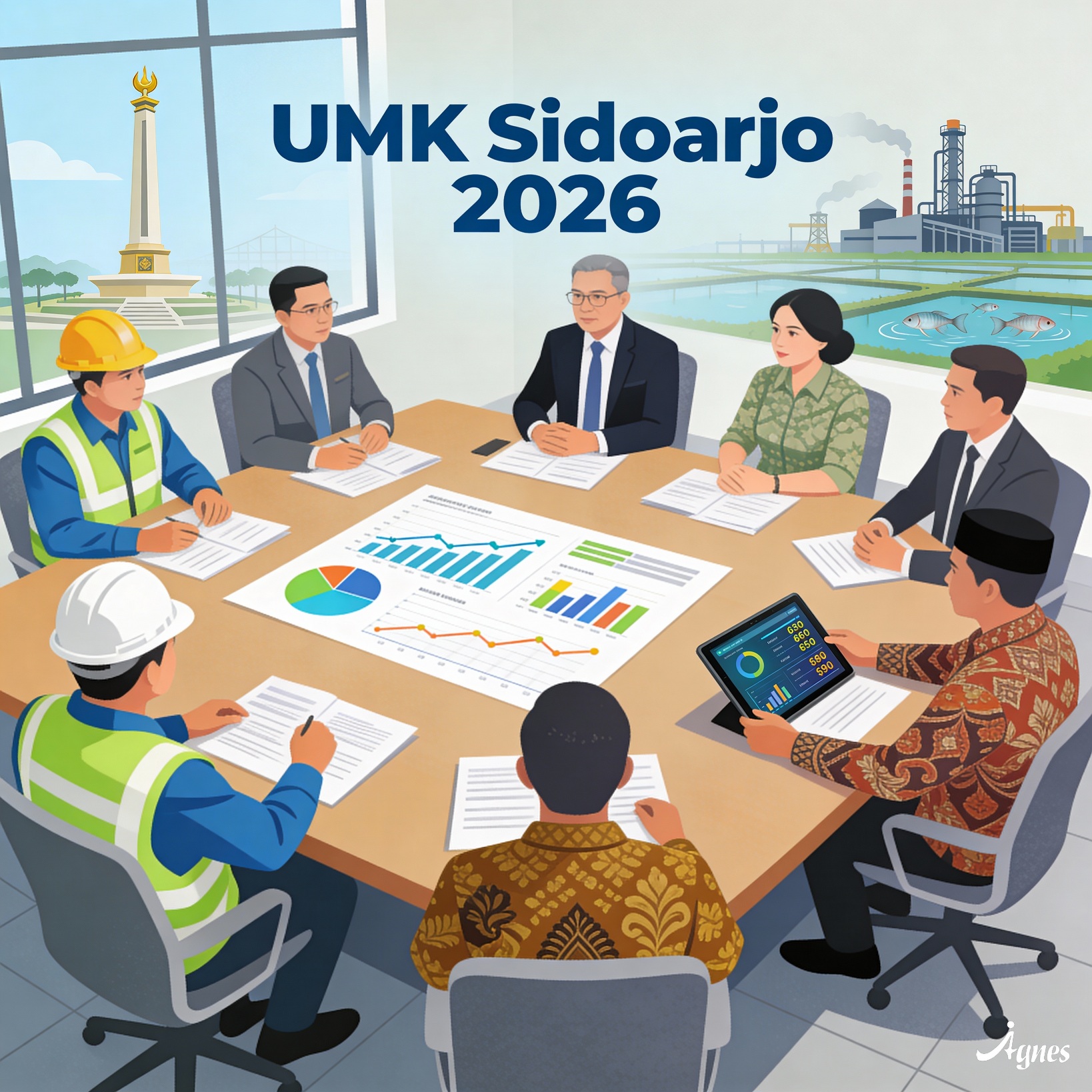 Ilustrasi pembahasan UMK Sidoarjo. (AI/DIKY SANSIRI/RADAR SIDOARJO)