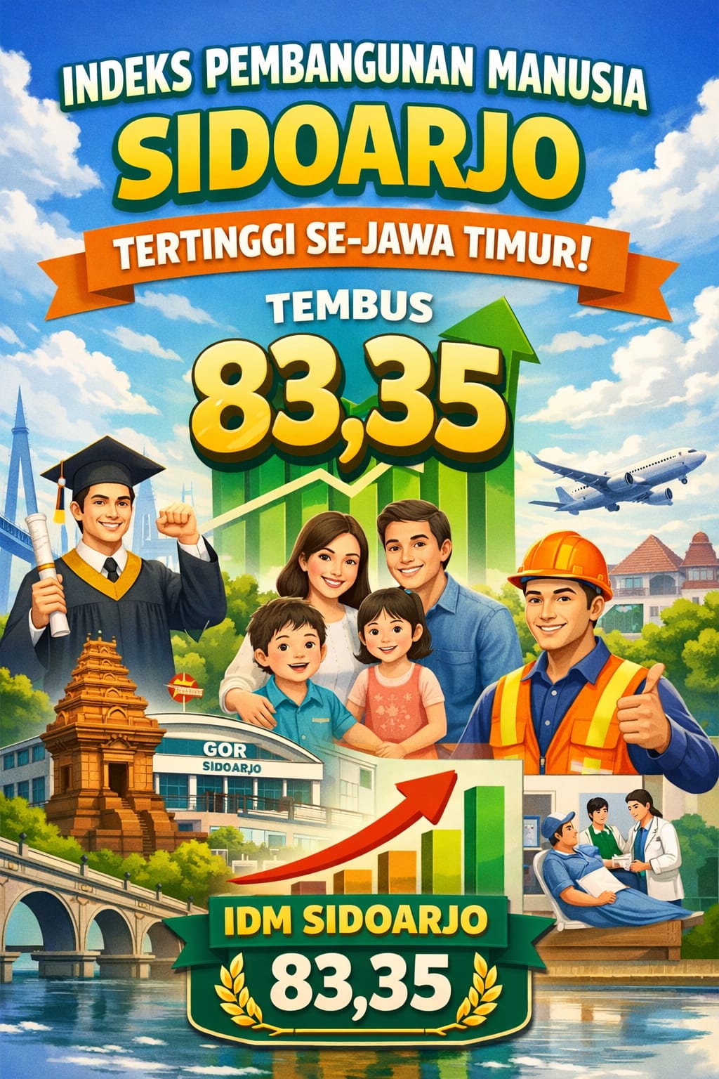 Ilustrasi Indeks Pembangunan Manusia Sidoarjo. (AI/DIKY SANSIRI/RADAR SIDOARJO)