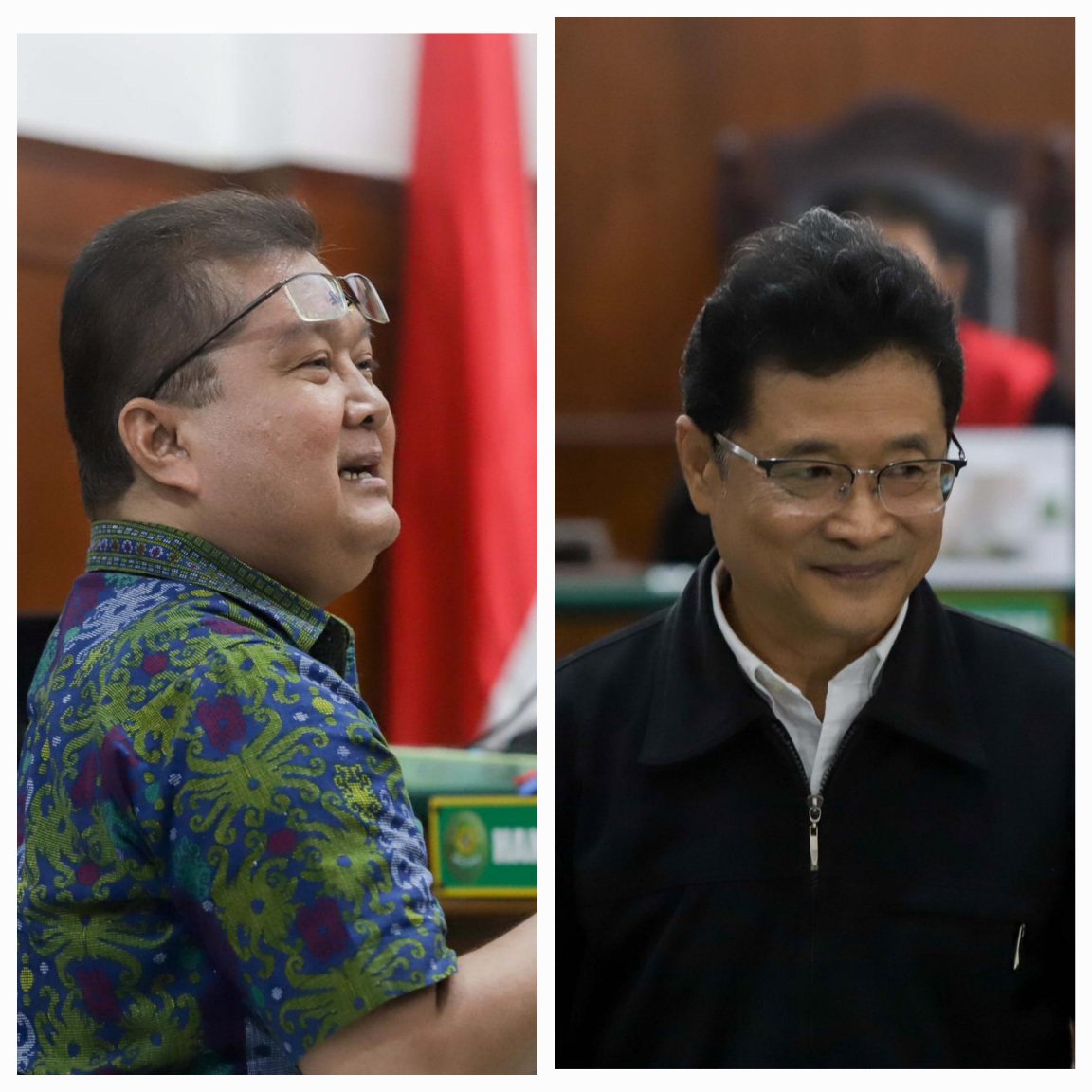 SAKSI: Suhardo Basuki, mantan wakil direktur keuangan PT Jawa Pos Holding (kanan) dan Bambang Sugeng Ariadi Subagyono dari Unair Surabaya di Pengadilan Negeri Surabaya. (ALFIAN KIPLI/JAWA POS)