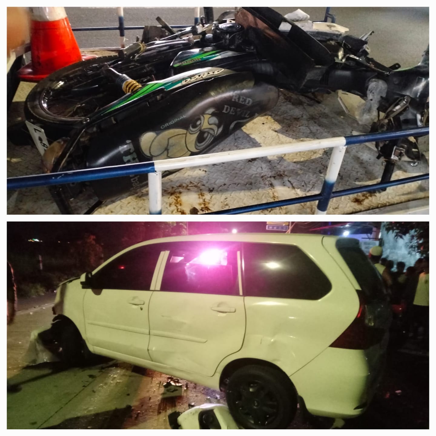 NAHAS: Kondisi mobil dan motor rusak usai insiden maut.