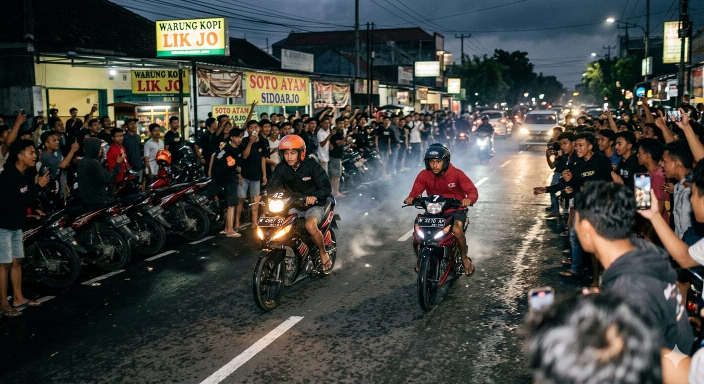 Ilustrasi foto balap liar di Sidoarjo. (AI/SURYANTO/RADAR SIDOARJO) 