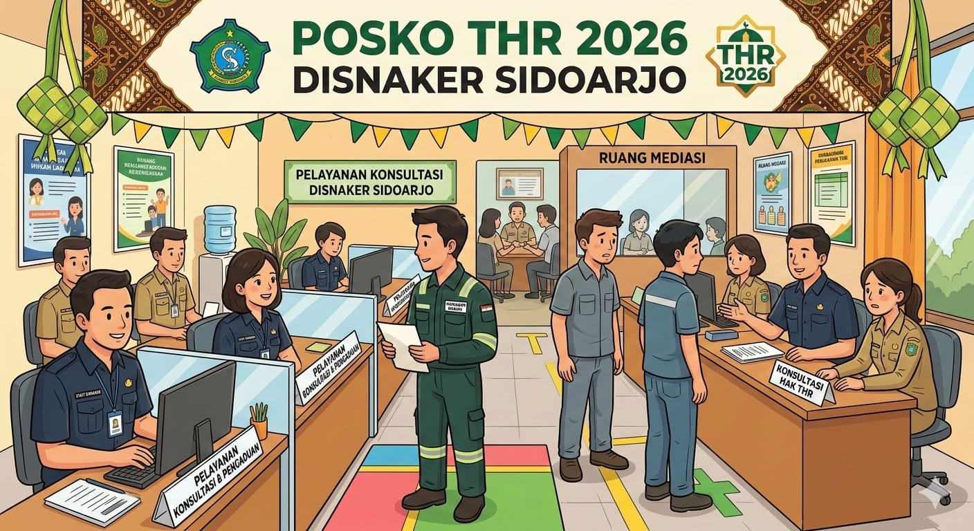  Ilustrasi Posko THR Disnaker Sidoarjo. (AI/RADAR SIDOARJO)
