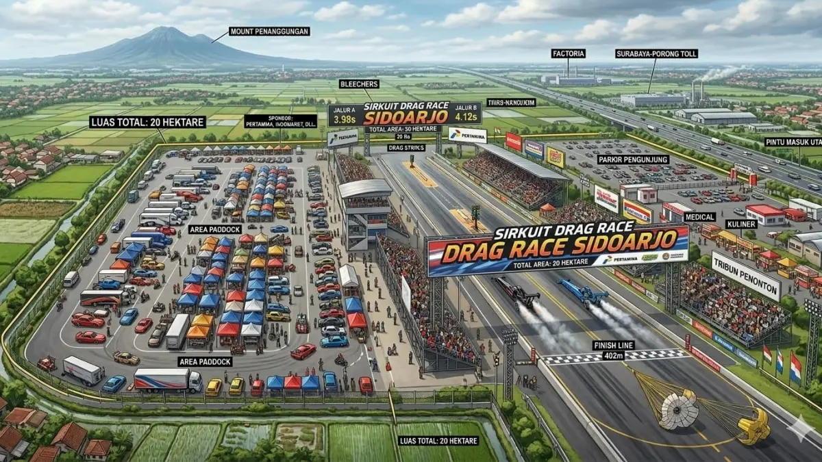 Ilustrasi sirkuit drag race di Sedati. (AI/RADAR SIDOARJO)