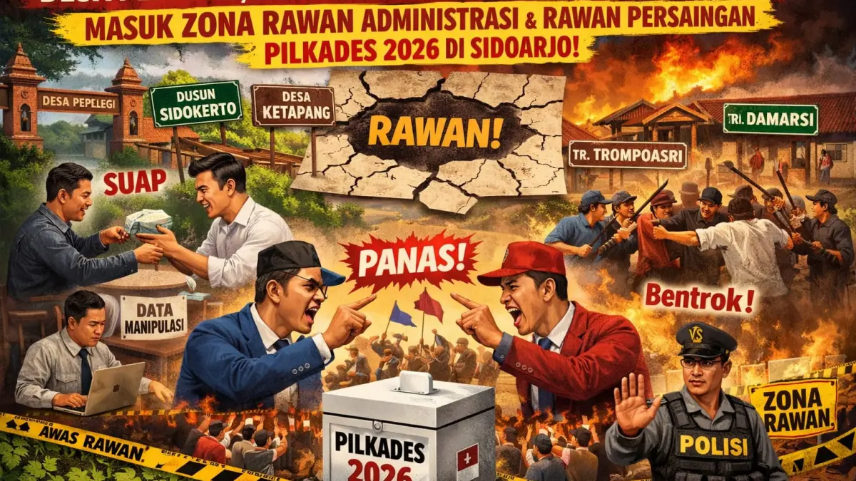 RAWAN: Ilustrasi persaingan antarcalon kepala desa di Sidoarjo. (AI/DIKY SANSIRI/RADAR SIDOARJO)