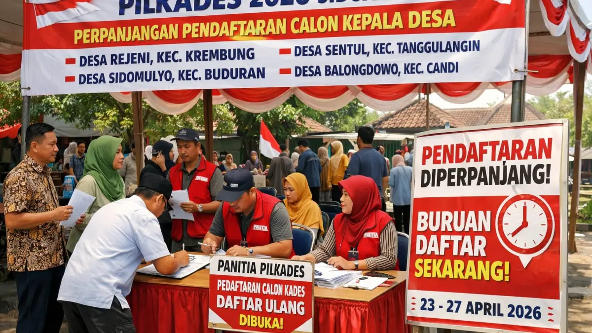 Ilustrasi perpanjangan pendaftaran Pilkades Sidoarjo 2026. (AI/DIKY SANSIRI/RADAR SIDOARJO)