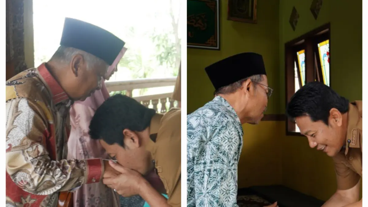 SILATURAHMI: Bupati Sidoarjo Subandi berkunjung ke Kiai Nur Kholis Misbah, pengasuh Pondok Pesantren Al-Amanah Junwangi, Krian (kiri) dan ke kediaman Ketua PCNU Sidoarjo Kiai Zaenal Abidin di Desa Wadungasih, Kecamatan Buduran.