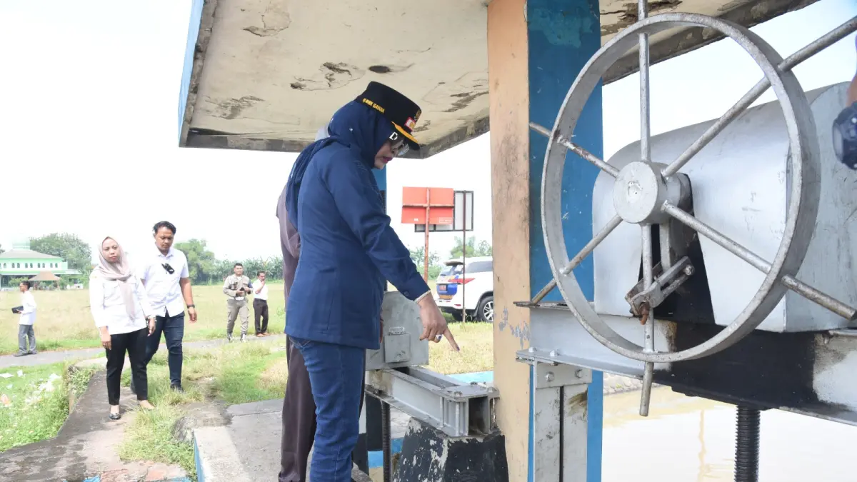 BUTUH SOLUSI: Wakil Bupati Sidoarjo Mimik Idayana saat sidak normalisasi sungai di Pintu Air Krembung.