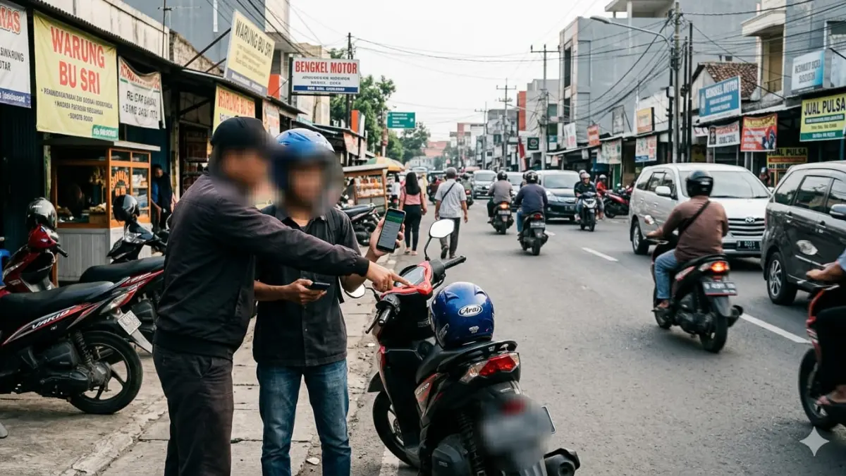 Ilustrasi penipuan bawa kabur motor dan HP. (AI/RADAR SIDOARJO)