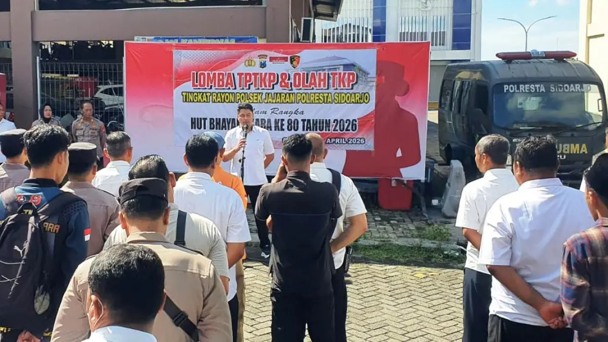 PERSIAPAN: Polresta Sidoarjo menggelar lomba Tindakan Pertama di Tempat Kejadian Perkara (TPTKP) dan olah TKP.