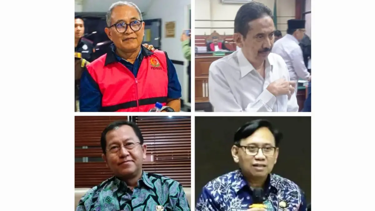 BERSALAH: Sulaksono (kiri atas), Agoes Boedi Tjahjono (kanan atas), Dwidjo Prawito (kiri bawah) dan Heri Soesanto. (Foto Istimewa)  