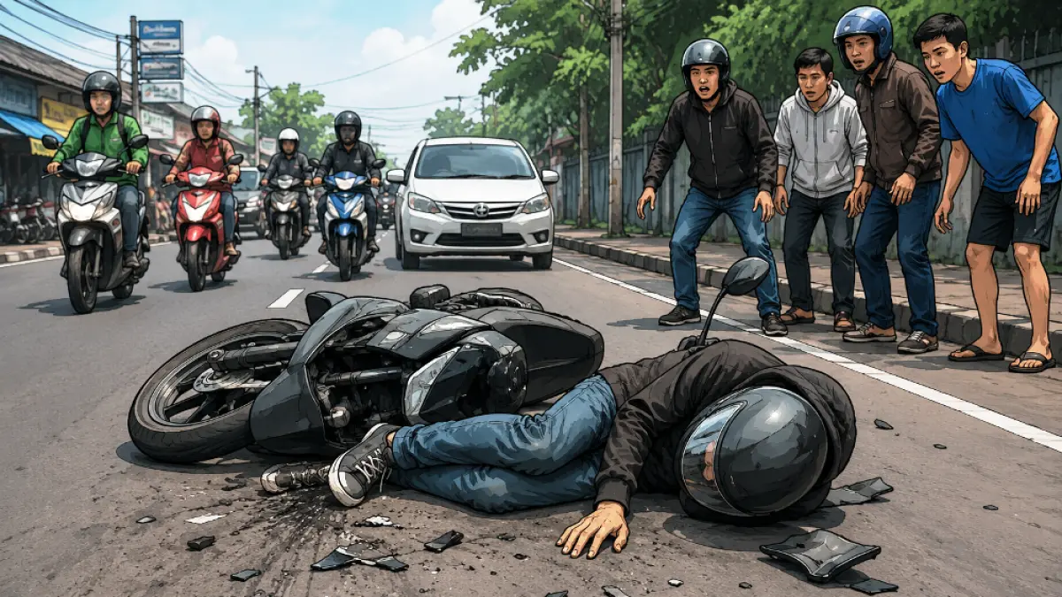 Ilustrasi kecelakaan di Jalan Raya Kemasan, Kelurahan Kemasan, Kecamatan Krian. (RADAR SIDOARJO) 