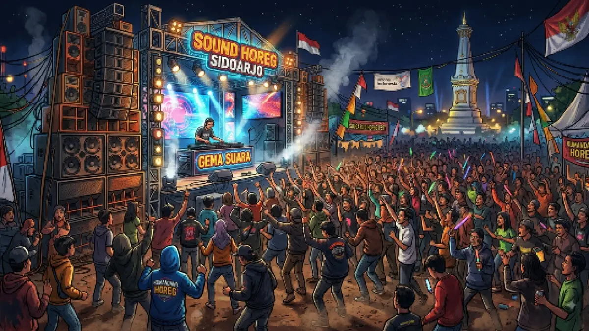 HIBURAN: Ilustrasi sound horeg di Sidoarjo. (RADAR SIDOARJO)