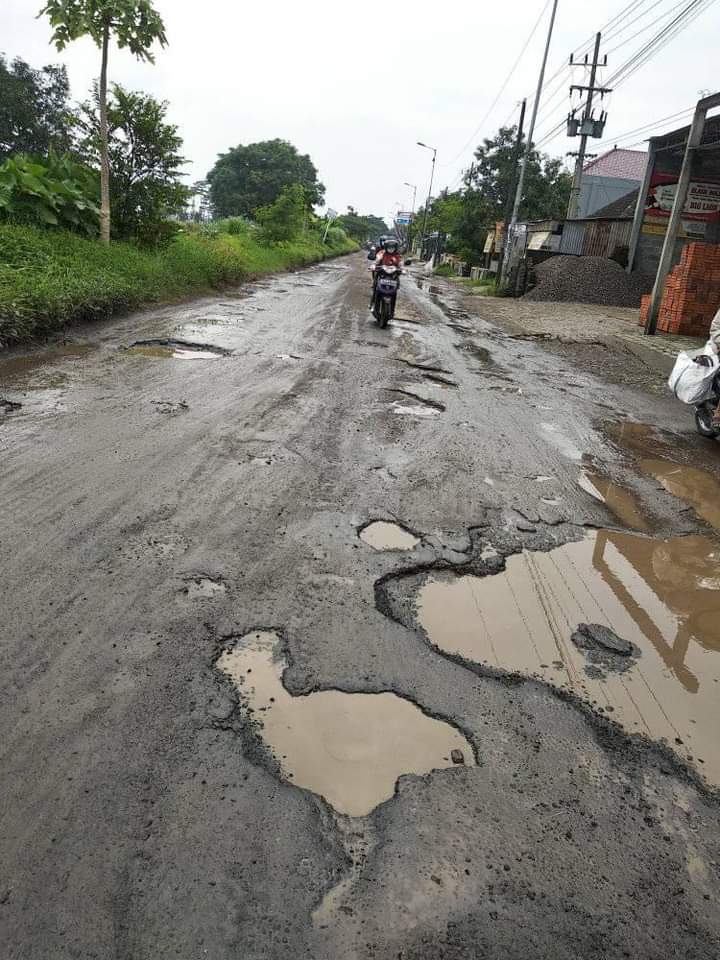 PARAH: Salah satu Kawasan di Sidoarjo yang jalannya mengalami rusak parah.  (HENDRIK MUCHLISON/RADAR SIDOARJO)