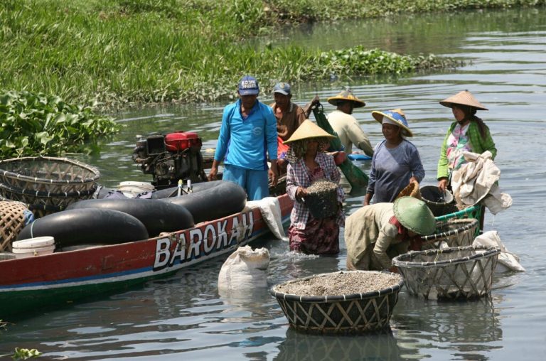 PULANG KERJA: Nelayan di Desa Balongdowo, Kecamatan Candi bersandar setelah menjaring kupang.  (IST)