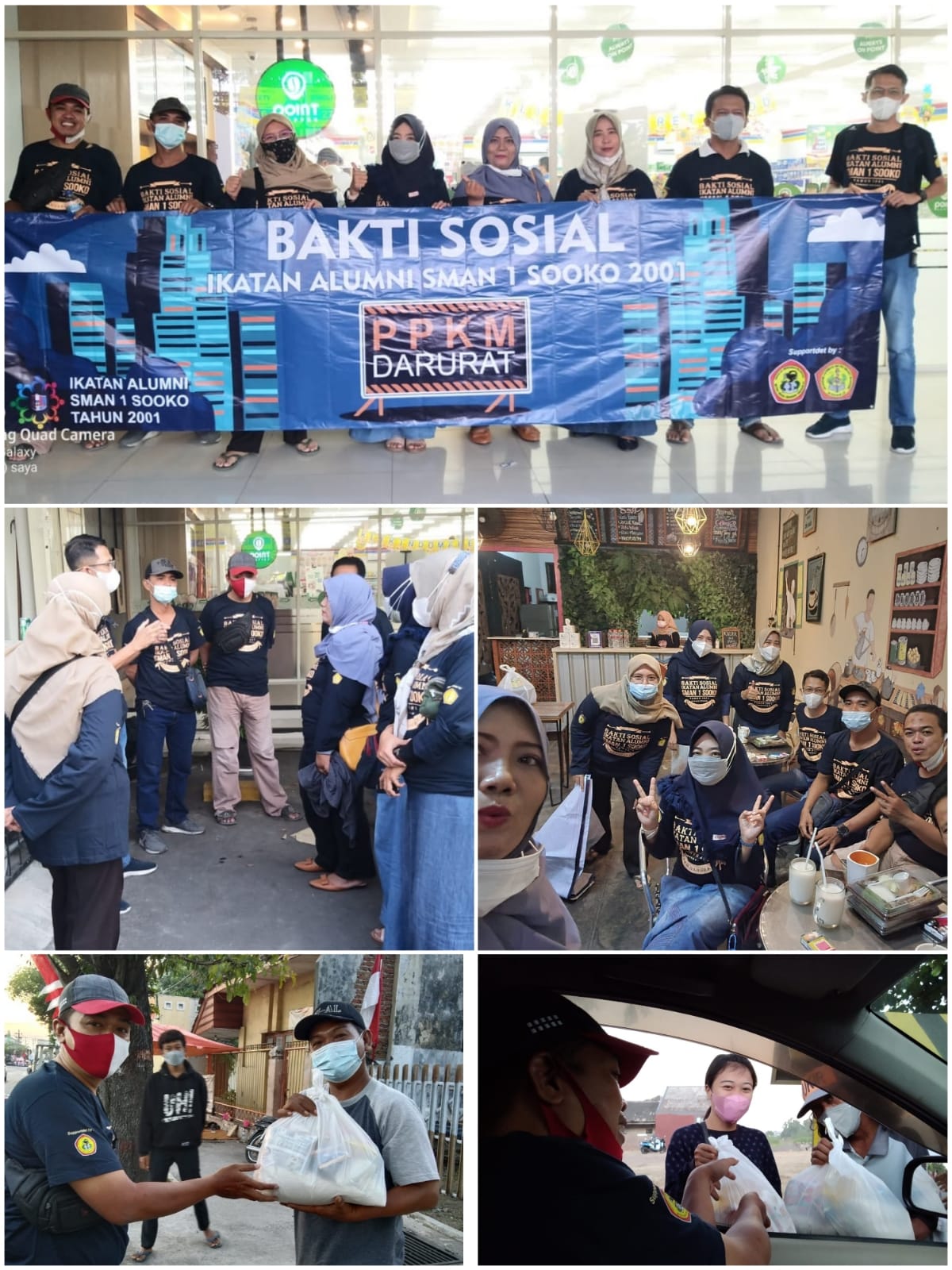 PEDULI: Sejumlah alumnus SMAN 1 Sooko Mojokerto saat melakukan bakti sosial membantu masyarakat Mojokerto yang terdampak kebijakan PPKM.