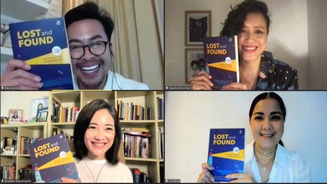 BERSAMA SAHABAT: Nirasha Darusman mengenalkan bukunya: Lost and Found: Sebuah Perjalanan Mengarungi Duka dengan dihadiri sahabat-sahabatnya. (INTERNET)