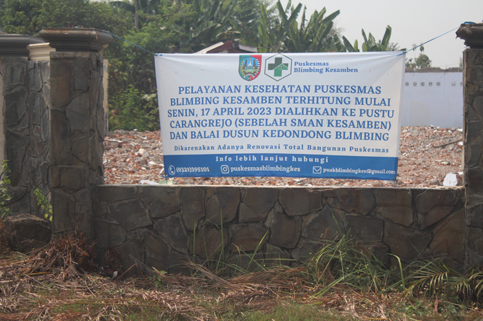Kondisi Puskesmas Blimbing yang telah dirobohkan bangunannya. Puskesmas ini satu dari lima puskesmas yang direhabilitasi Pemkab Jombang tahun 2023 ini.