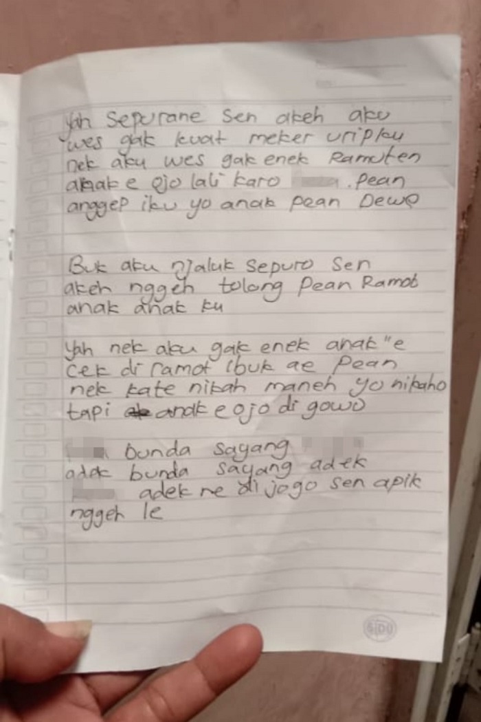 foto surat wasiat yang ditinggalkan DN sebelum mengakhiri hidup