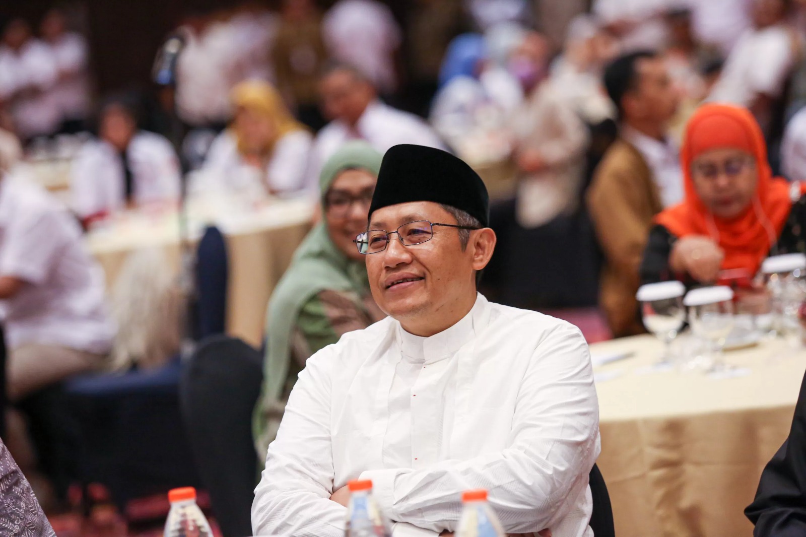 Anas Urbaningrum saat menghadiri Halal bihalal dan Silaturahmi Nasional III Jaringan Internasional (JARI) Di Jakarta, Minggu (21/5/2023). (MIFTAHUL HAYAT/JAWA POS)