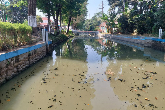 Kondisi saaluran sekunder Gude Ploso di Bendung Mojokrapak, air saluran ini keruh dan berubah warna. Baunya pun menyengat