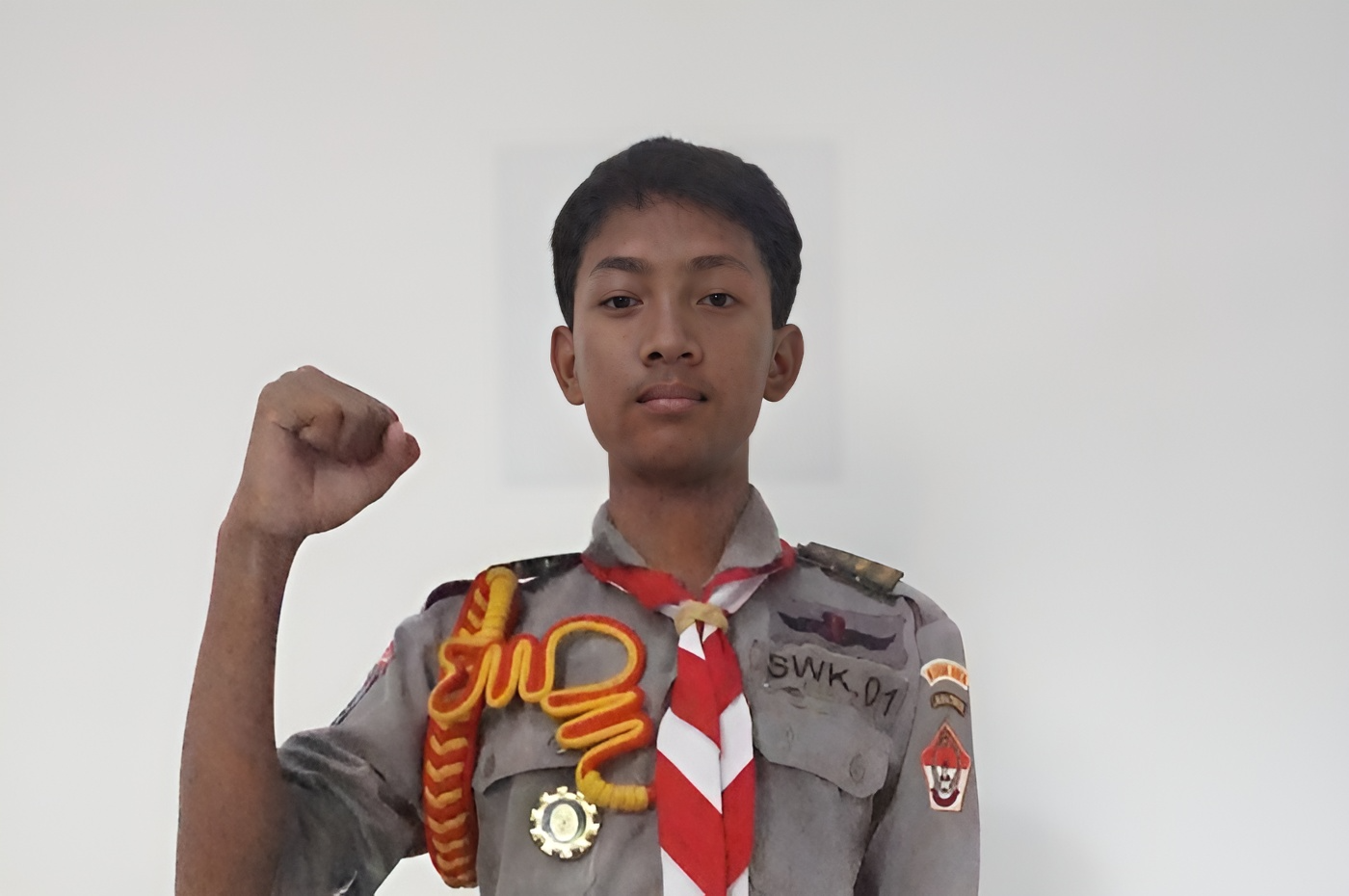 Muhammad Aji Jamaludin, siswa SMK Dwija Bhakti 1 yang lolos seleksi Kodim 0814 Jombang guna mewakili Kabupaten Jombang di ajang Pramuka Saka Wira Kartika (SWK) putra 2023 yang dilaksanakan oleh TNI AD