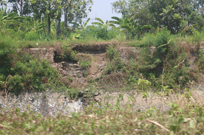 Tanggul rusak di Dusun Balongsono, Desa Talunkidul yang ambrol membuat air sungai dari luar merembes masuk ke Kali Gunting