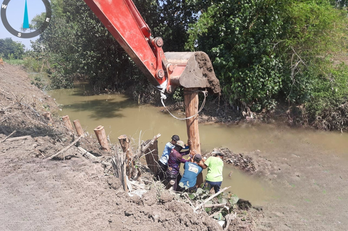 : Satu dari tiga titik tanggul jebol Kali Marmoyo di Desa Pagertanjung, Kecamatan Ploso sudah selesai ditangani beberapa waktu lalu.