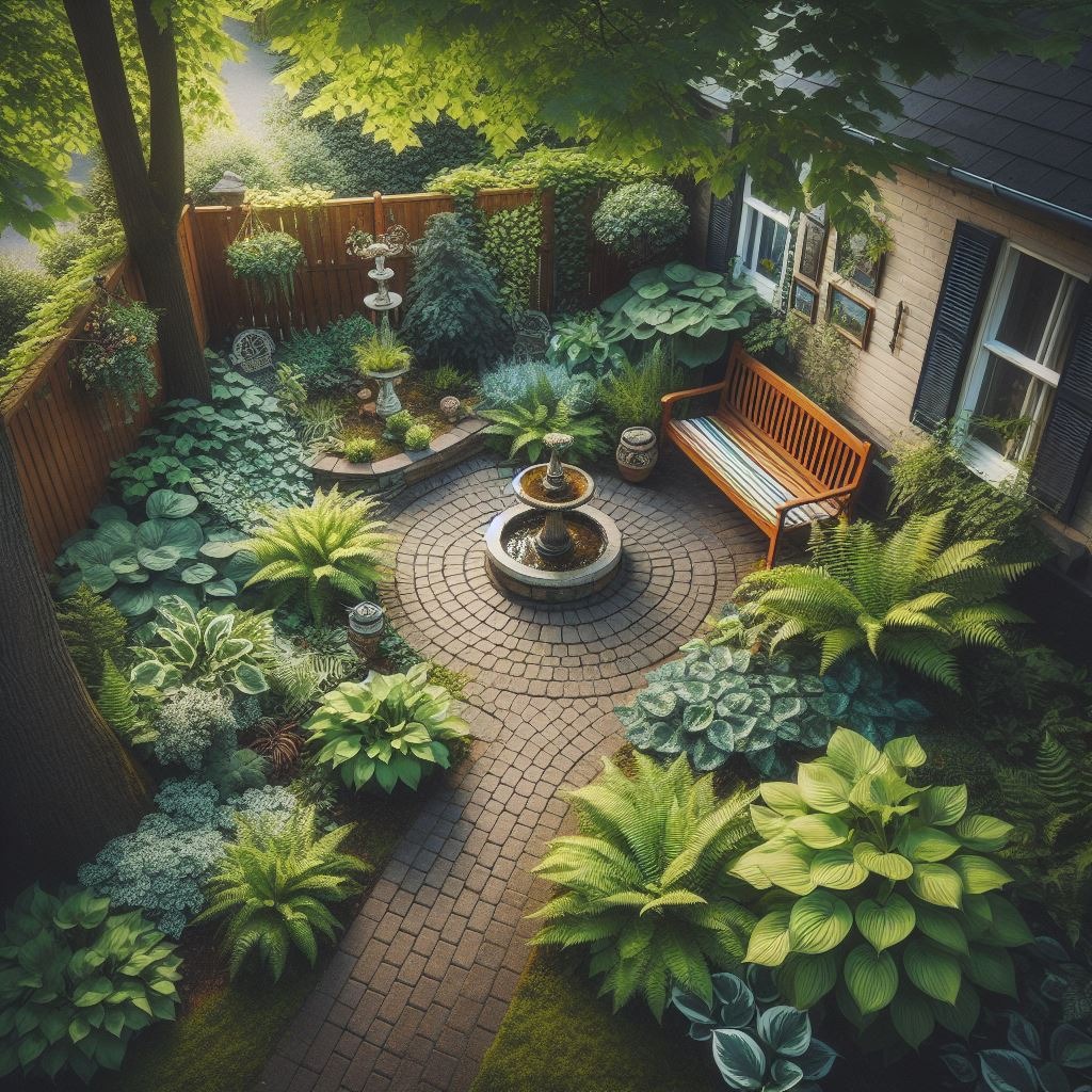 Ilustrasi Taman kecil di halaman rumah.