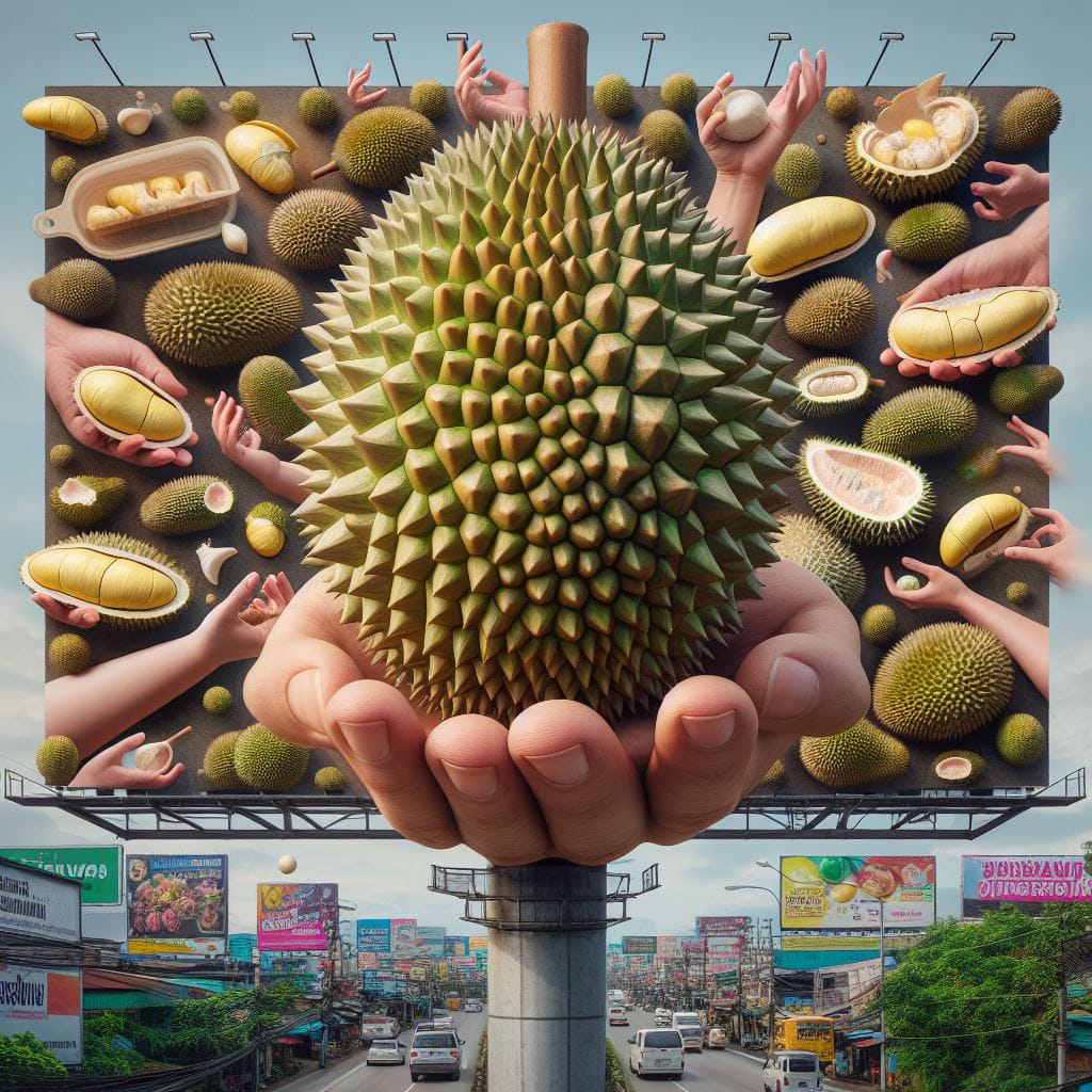 Ilustrasi biji, daging, serta kulit durian&nbsp;